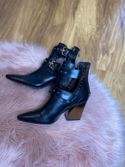 Nikki Black Buckle Ankle Boots