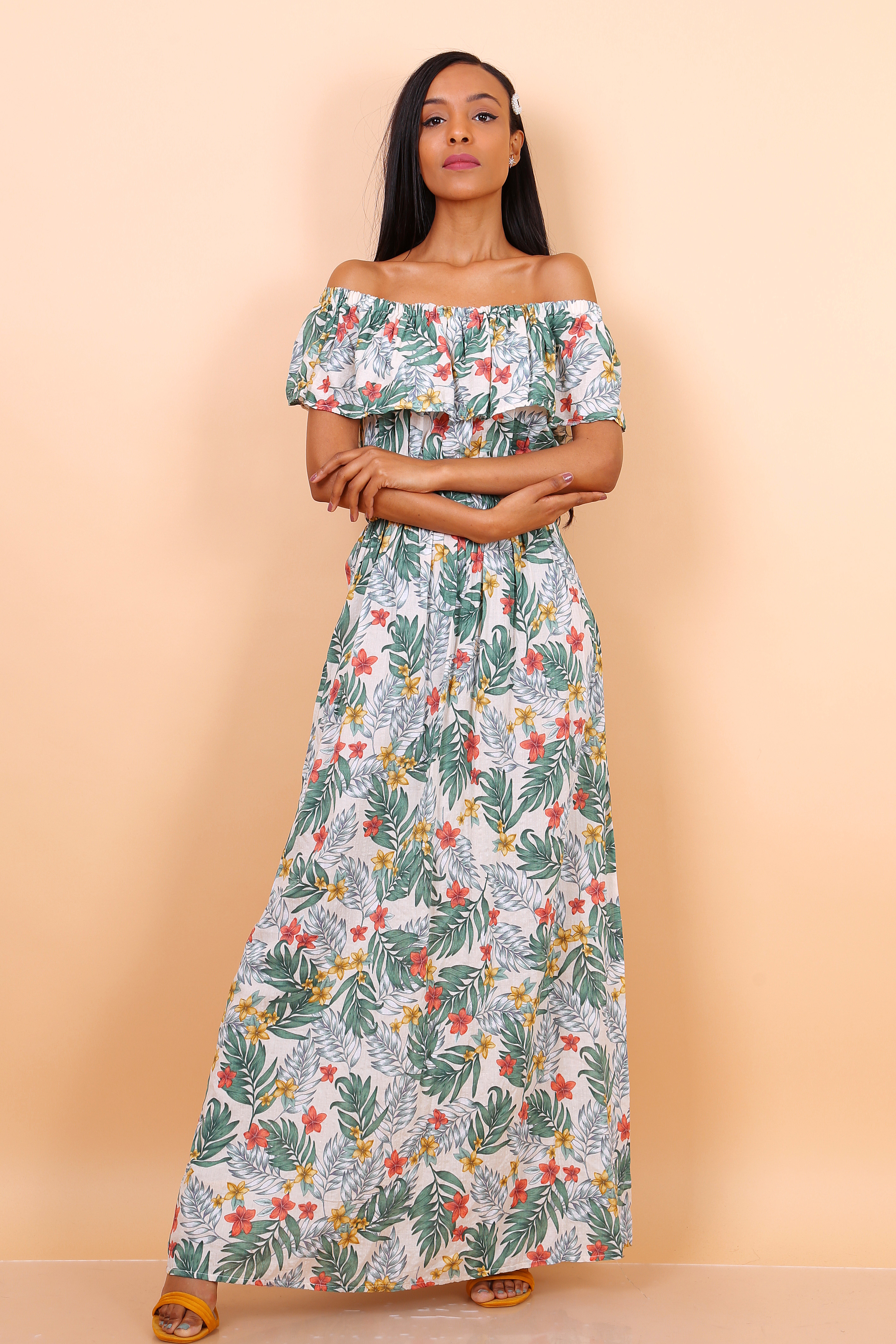 Fern Bardot Floral Maxi Dress