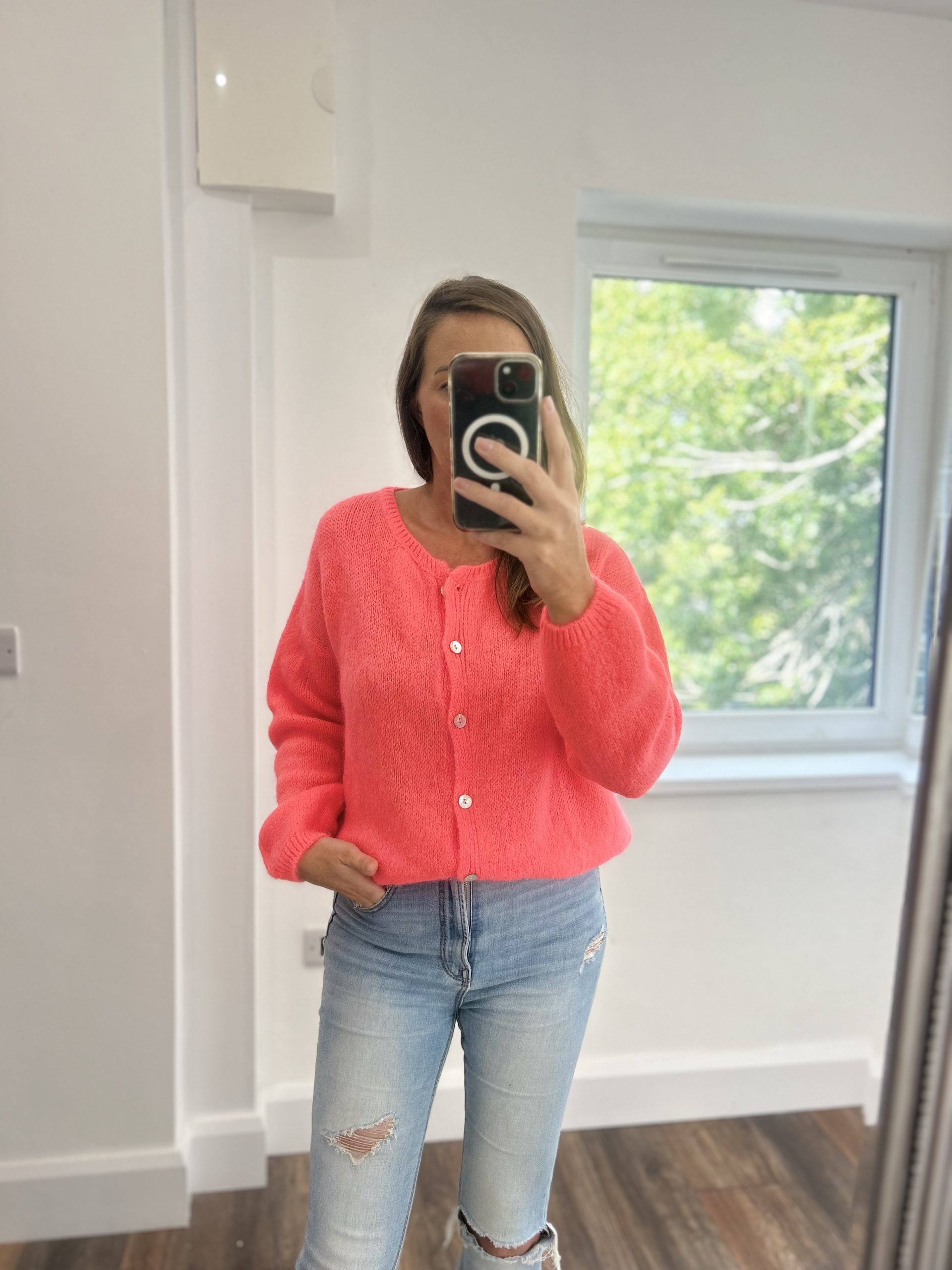 Elle Mohair Neon Coral Cardigan