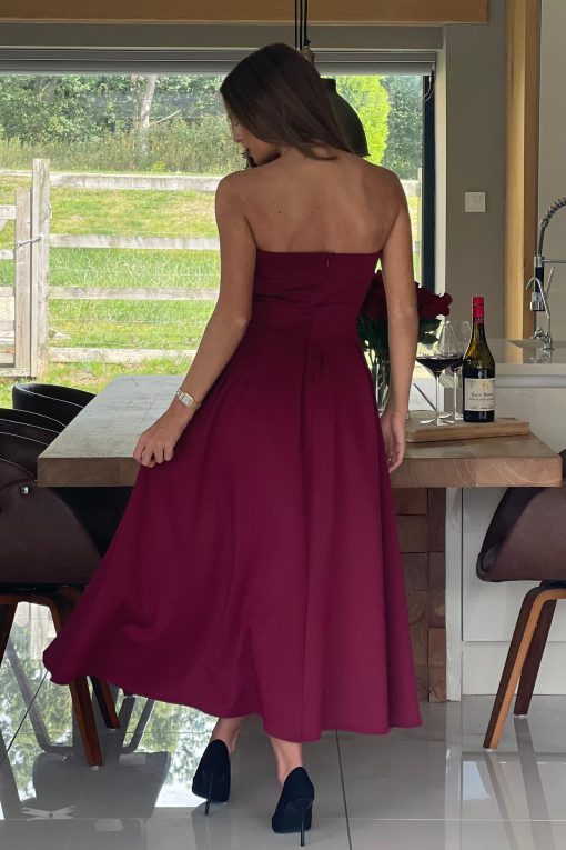 Danni Strapless Bandeau Midi Dress Wine - Image 4