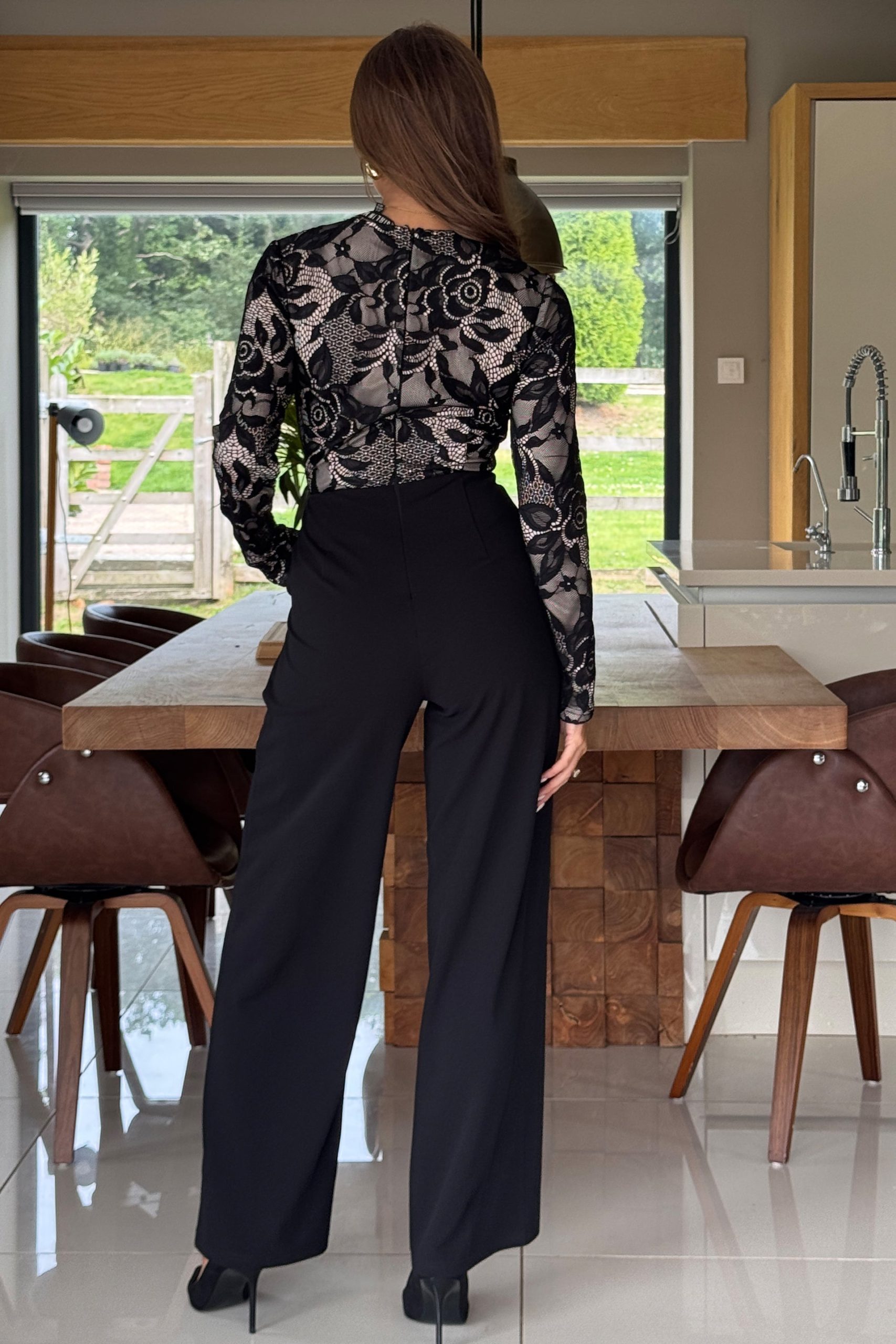 Bridget Twist Font Long Sleeve Lace Jumpsuit Black - Image 4