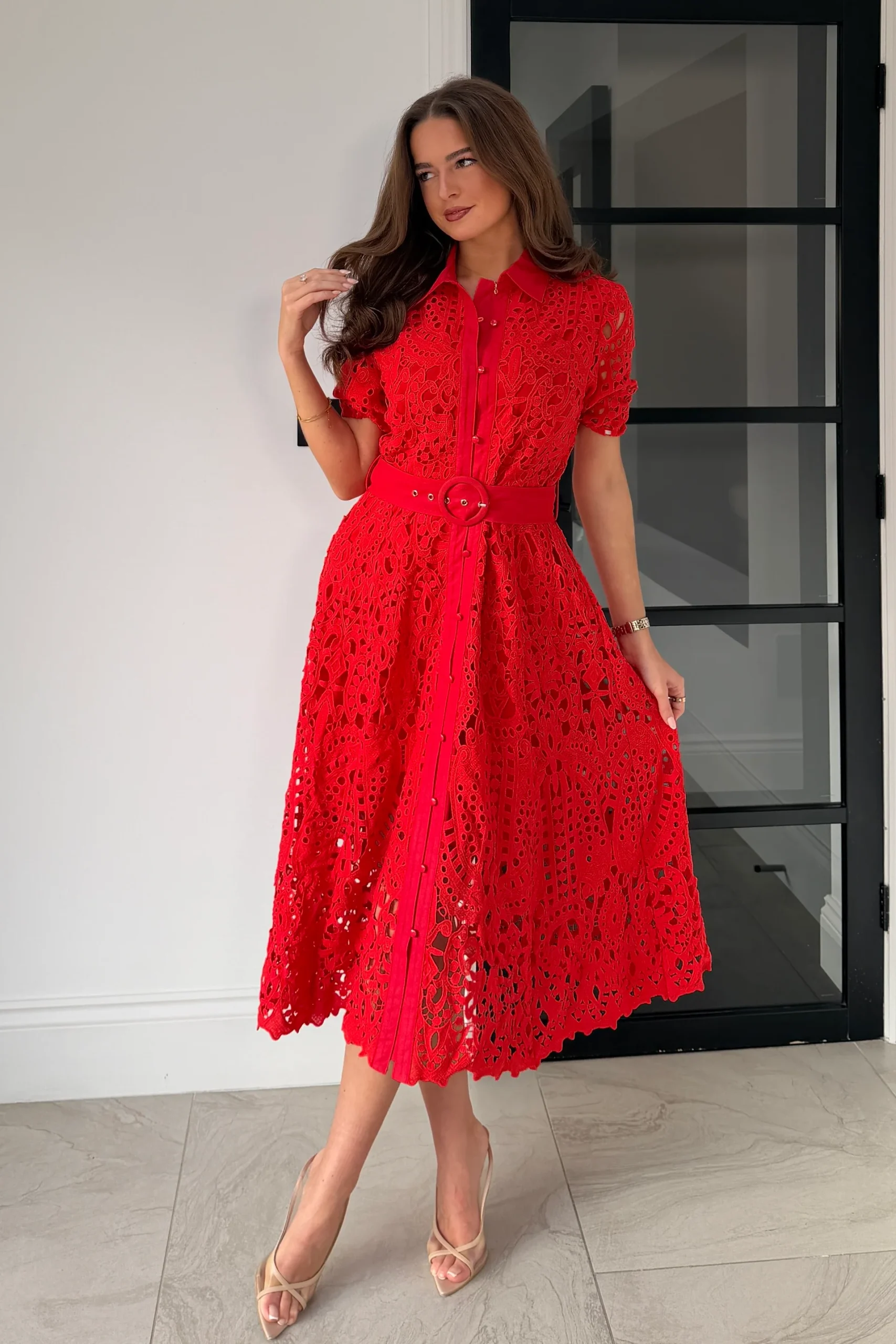 Meadow Short Sleeve Midi Dress Red ( due in Fri)