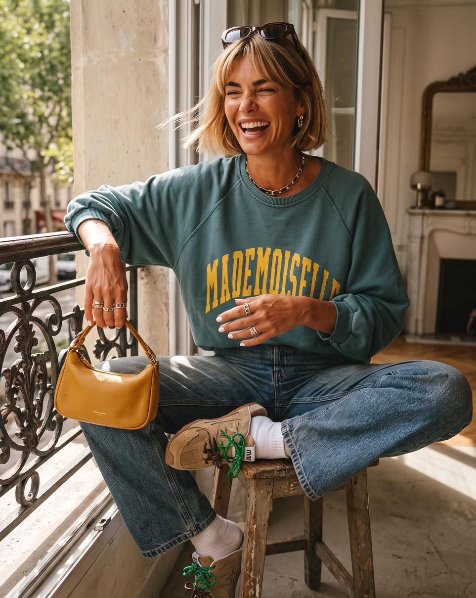 Teal and Mustard Mademoiselle Cotton Sweatshirt