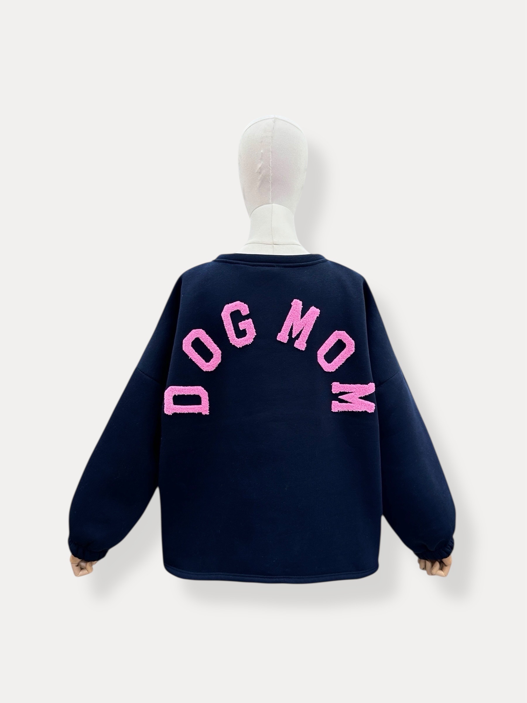 Navy Cotton Pink Dog Mom oversized Sweatshirt ( due in Thur)