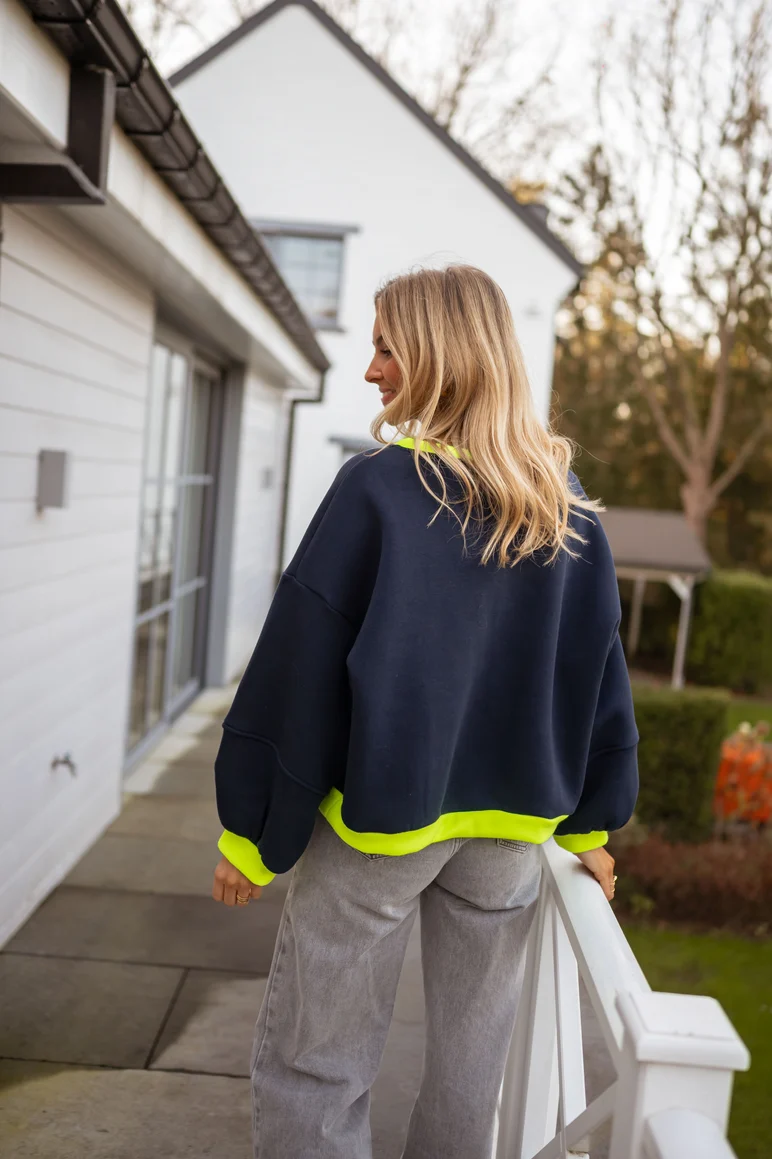 Navy Sweatshirt with Neon Yellow cuff ( due in Thu) - Image 3
