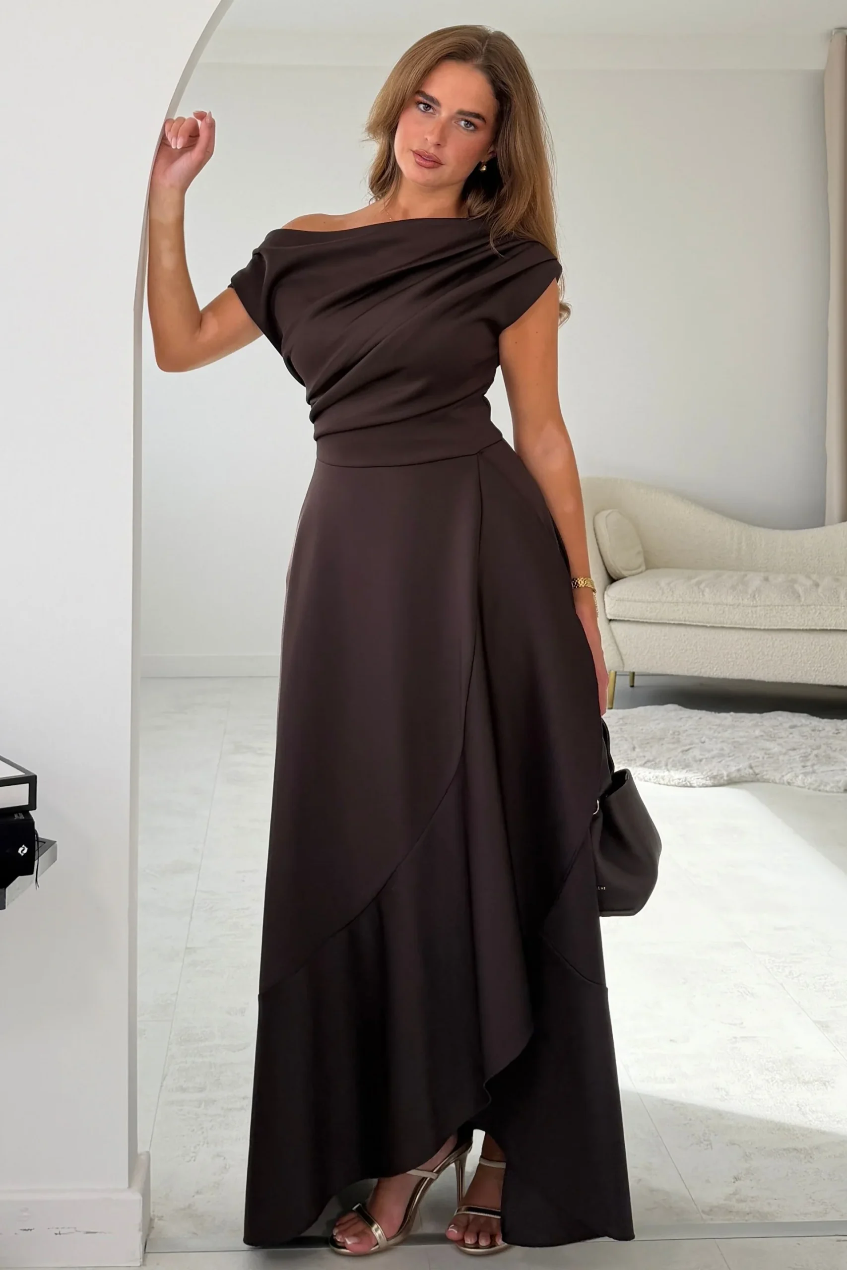 Florie Frill Wrap Maxi Dress Brown ( due in 9th)
